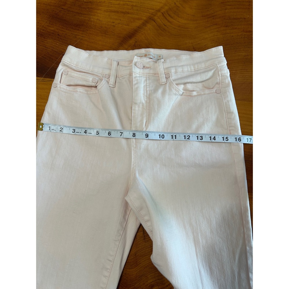 Tory Burch Pale Pink Straight Leg Jeans Women 28 Mid Rise Stretch Denim - Picture 6 of 6